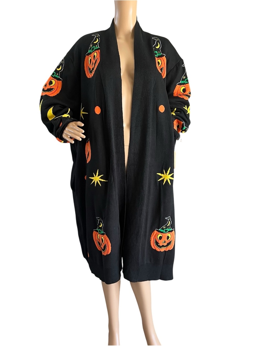Backstitch Bruja Pumpkin Witch Cardigan Side Pockets Oversized Love Plus